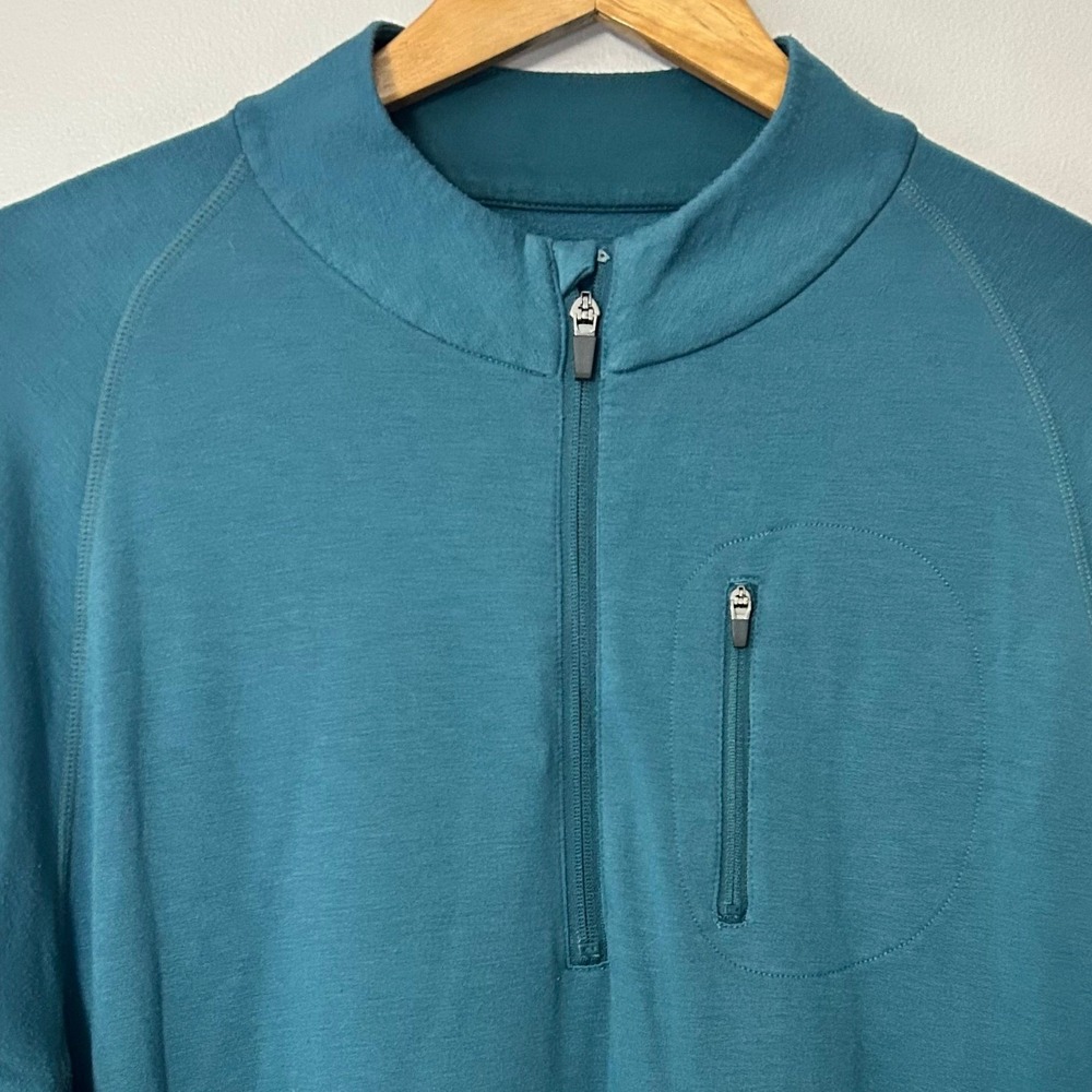 Free Fly Pullover Mens XL Teal Bamboo Quarter Zip Performance Mock Neck Pocket